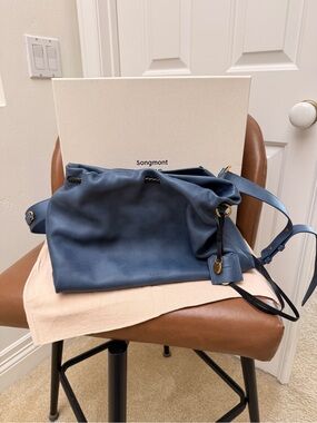 Songmont Navy Leather Gather Bag (Size “Small”)